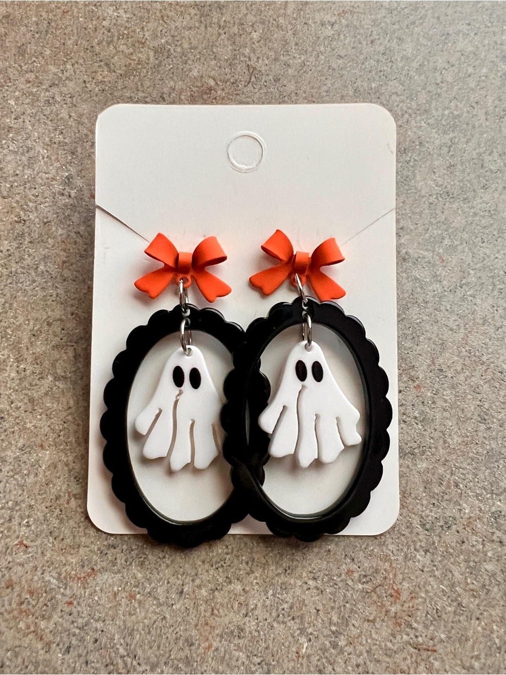 Halloween Ghost Bow Earrings- Black & Orange